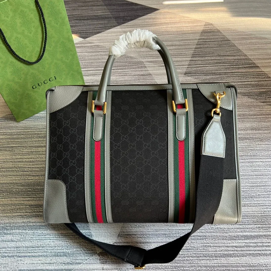 Large Bauletto Top Handle Bag With Double G White in Grey /