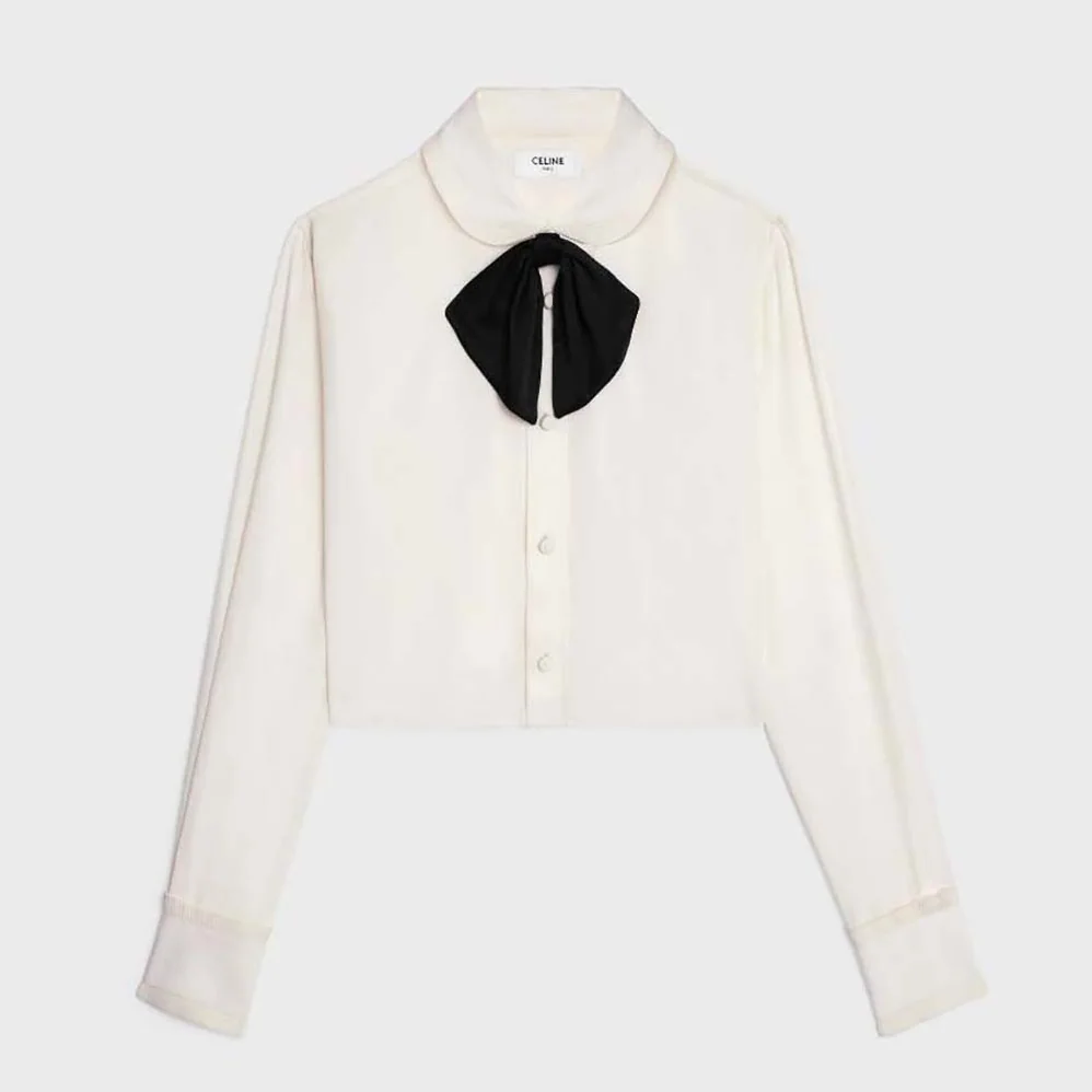 Celine Cropped Romy Shirt in Silk Crepe for Women