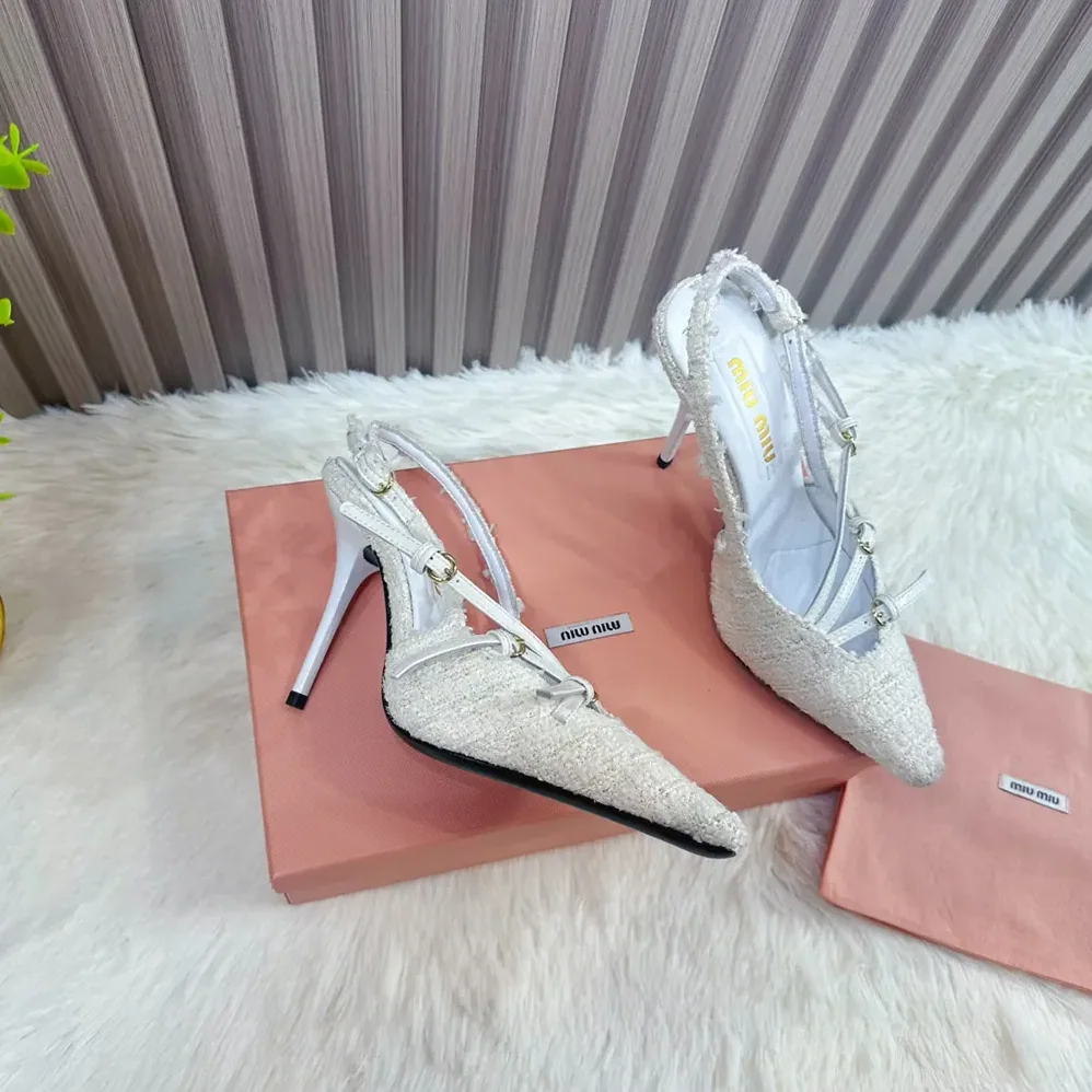 Miu Miu Fabric Slingbacks with Straps for Women in White Miu Miu Fabric Slingbacks with Straps for Women in White