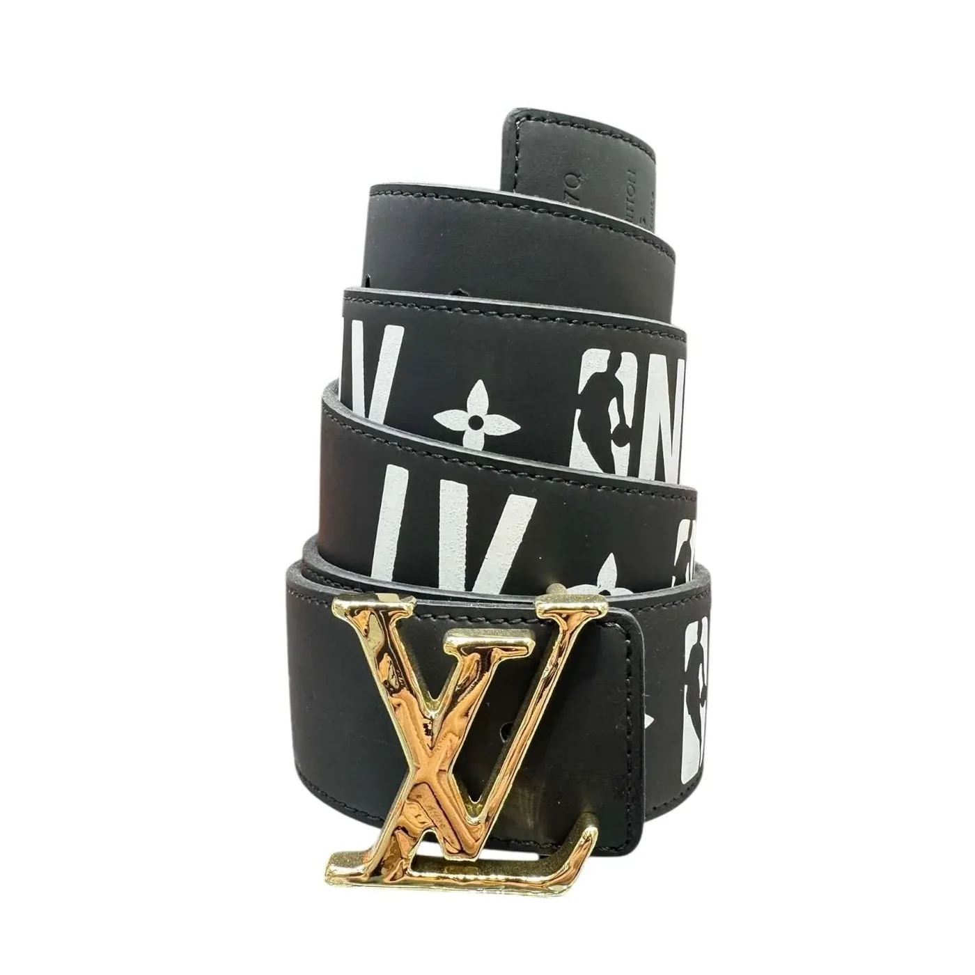 Black Amazing x NBA Logo Leather Belt – Gold Buckle | Urban Valore