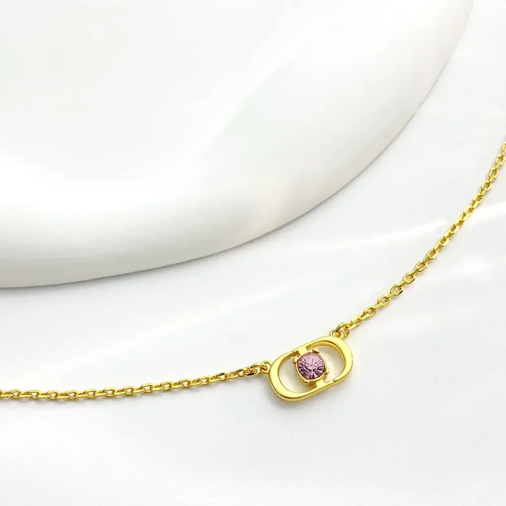 Dior Petit CD Jolie Necklace Gold-Finish Metal with Pink Crystal for Women Dior Petit CD Jolie Necklace Gold-Finish Metal with Pink Crystal for Women