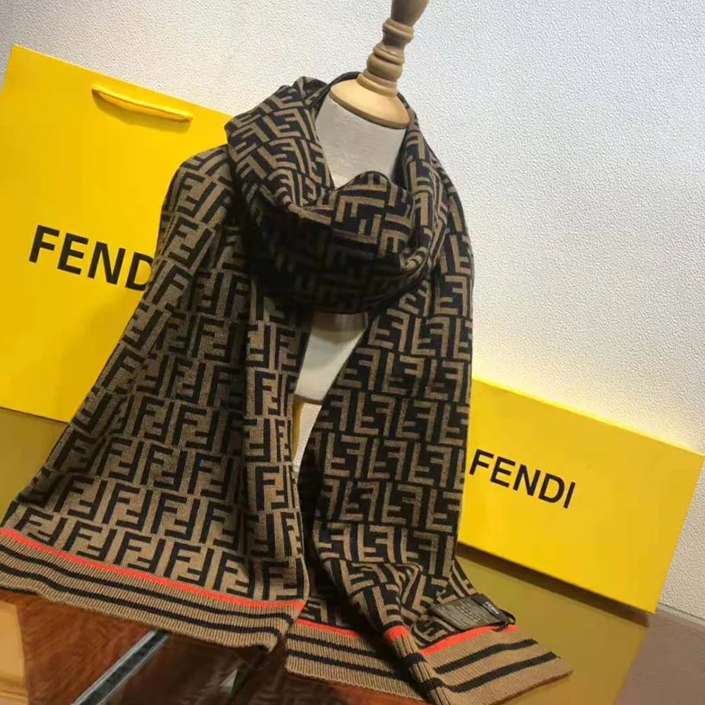 Fendi Brown Wool and Cashmere FF Scarf for Women Fendi Brown Wool and Cashmere FF Scarf for Women
