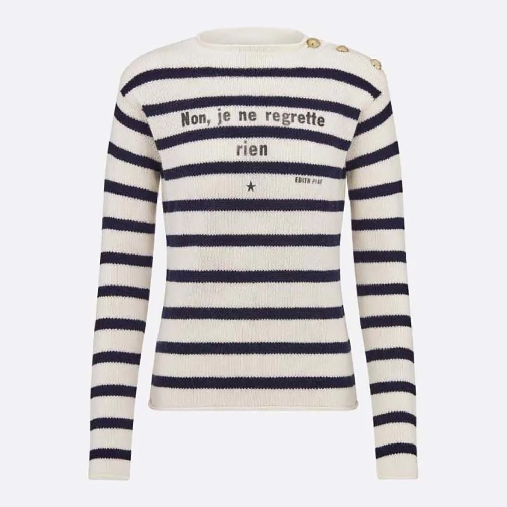 Dior Marinière Non Je Ne Regrette Rien Sweater Ecru and Navy Blue Cashmere Knit for Women