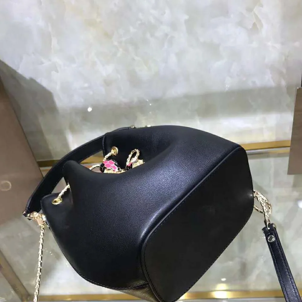 Bvlgari Bucket Serpenti Forever in Black Smooth Calf Leather for Women