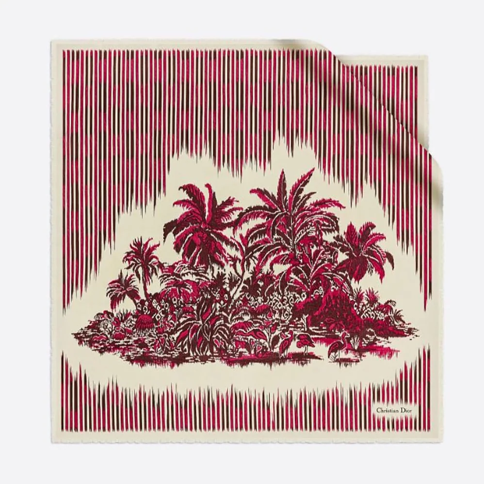 Dior Palms Square Scarf Burgundy Silk Twill for Women