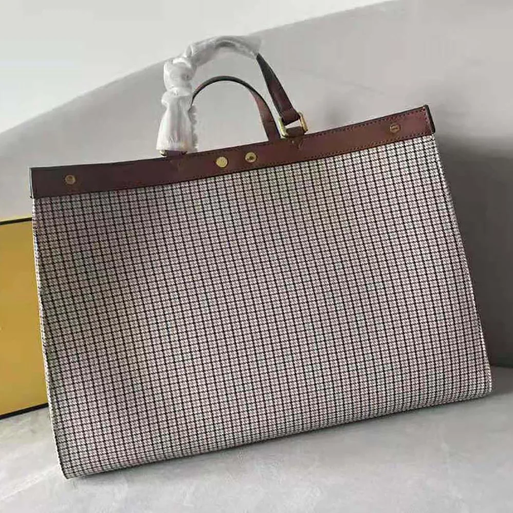 Fendi X-Tote Brown Houndstooth Wool Shopper with FF Embroidery for Women