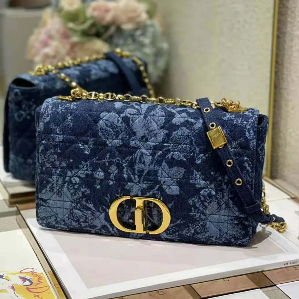 Dior Large Dior Caro Bag Blue Dior Flowers Cannage Denim for Women Dior Large Dior Caro Bag Blue Dior Flowers Cannage Denim for Women