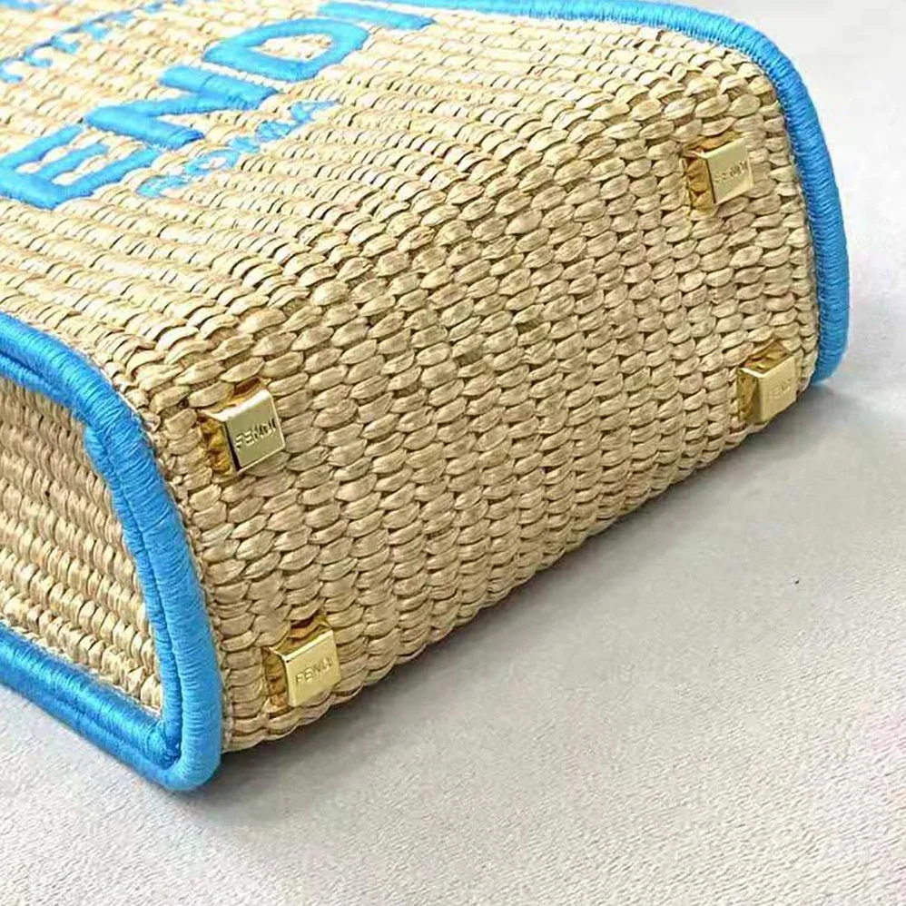 Fendi Mini Sunshine Shopper Braided Straw Mini for Women in Bag Fendi Mini Sunshine Shopper Braided Straw Mini for Women in Bag