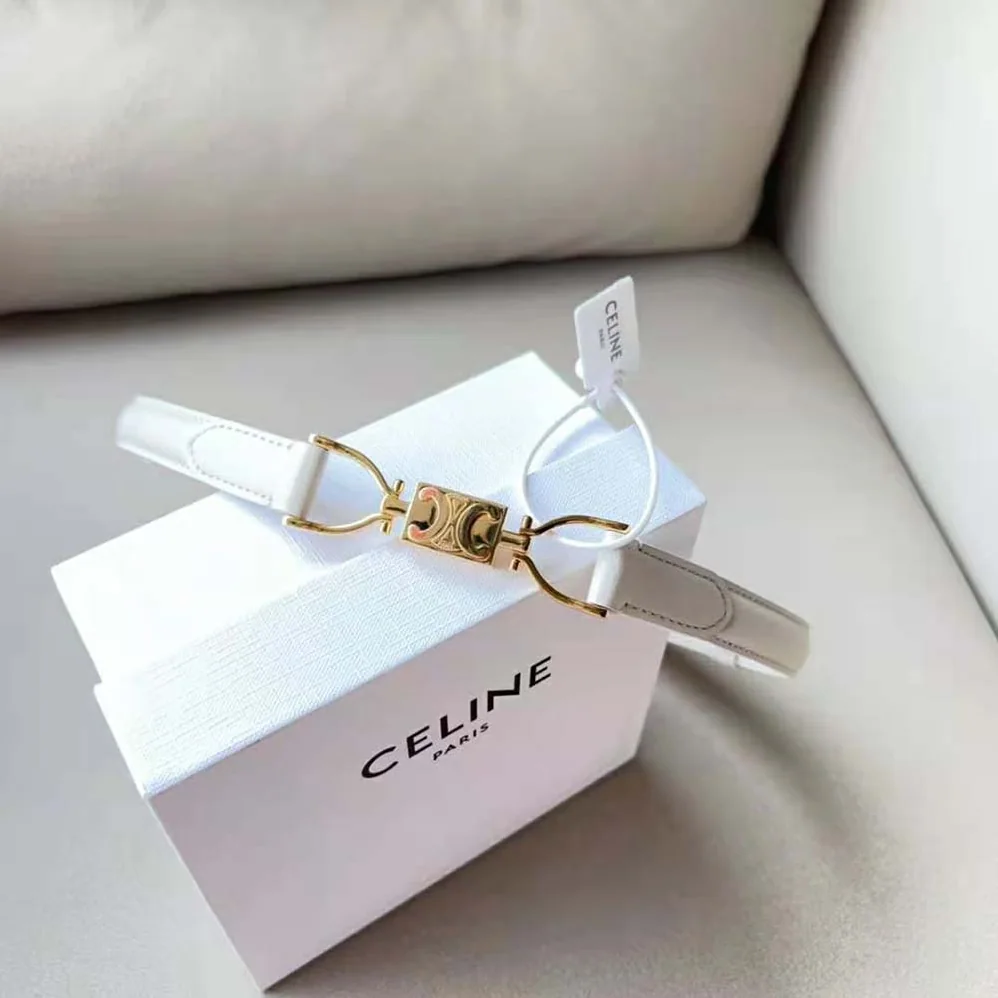 Celine Small Block Triomphe Belt in Taurillon Leather for Women in White Celine Small Block Triomphe Belt in Taurillon Leather for Women in White