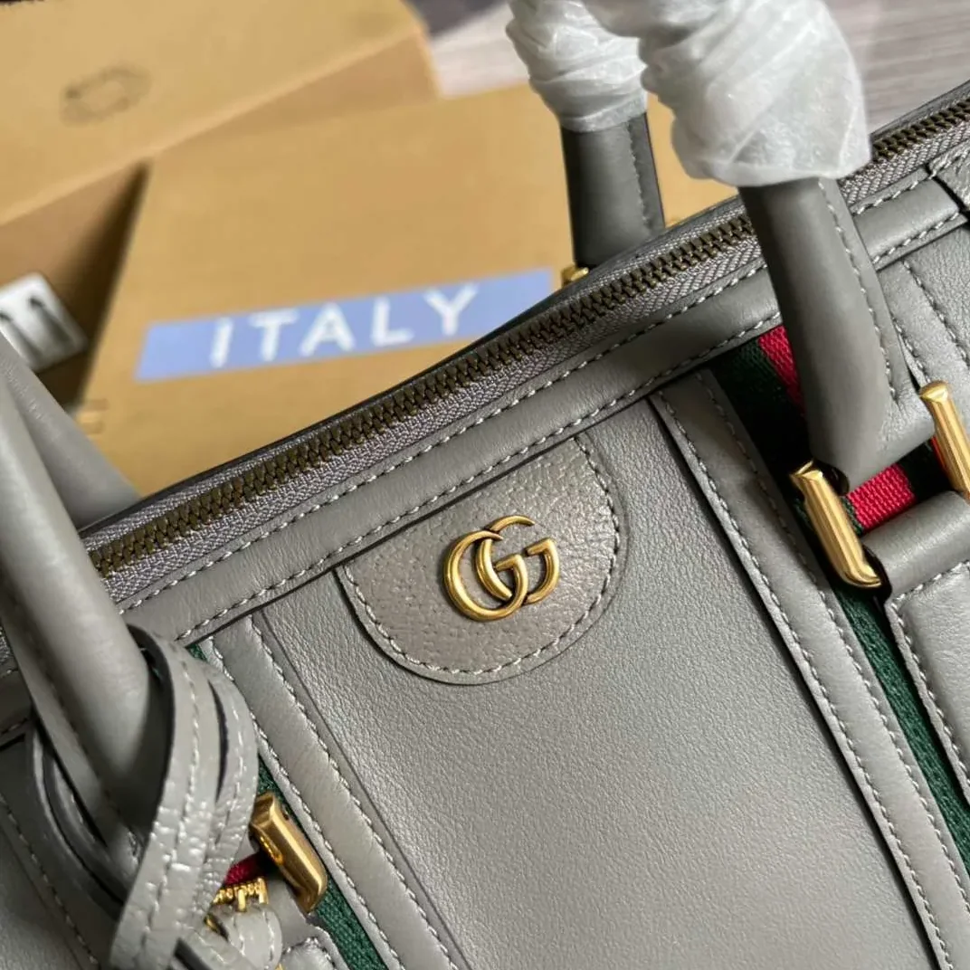 Gucci Double G-Detailed Smooth Medium Handbag Grey /