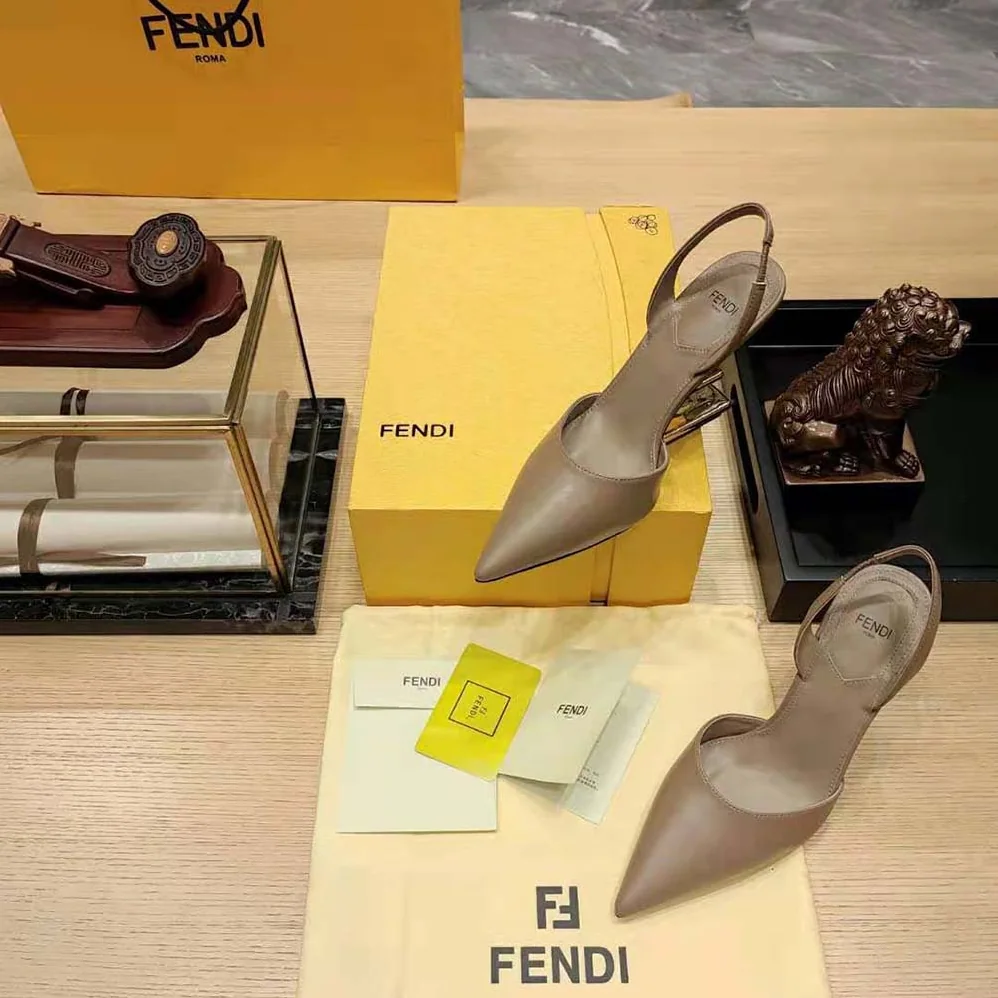Fendi Fendi First Dove Gray Leather High for Women in Heeled Slingbacks