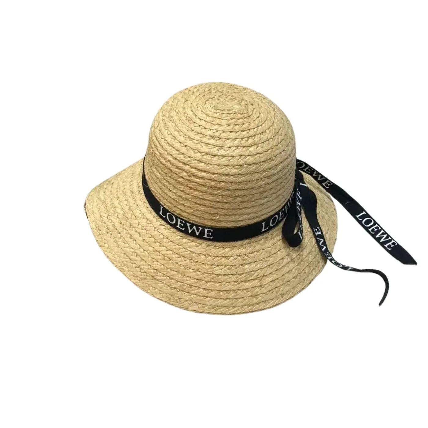 Loewe Straw Sun Hat Raffia With Black Ribbon Logo Beige / Loewe Straw Sun Hat Raffia With Black Ribbon Logo Beige /
