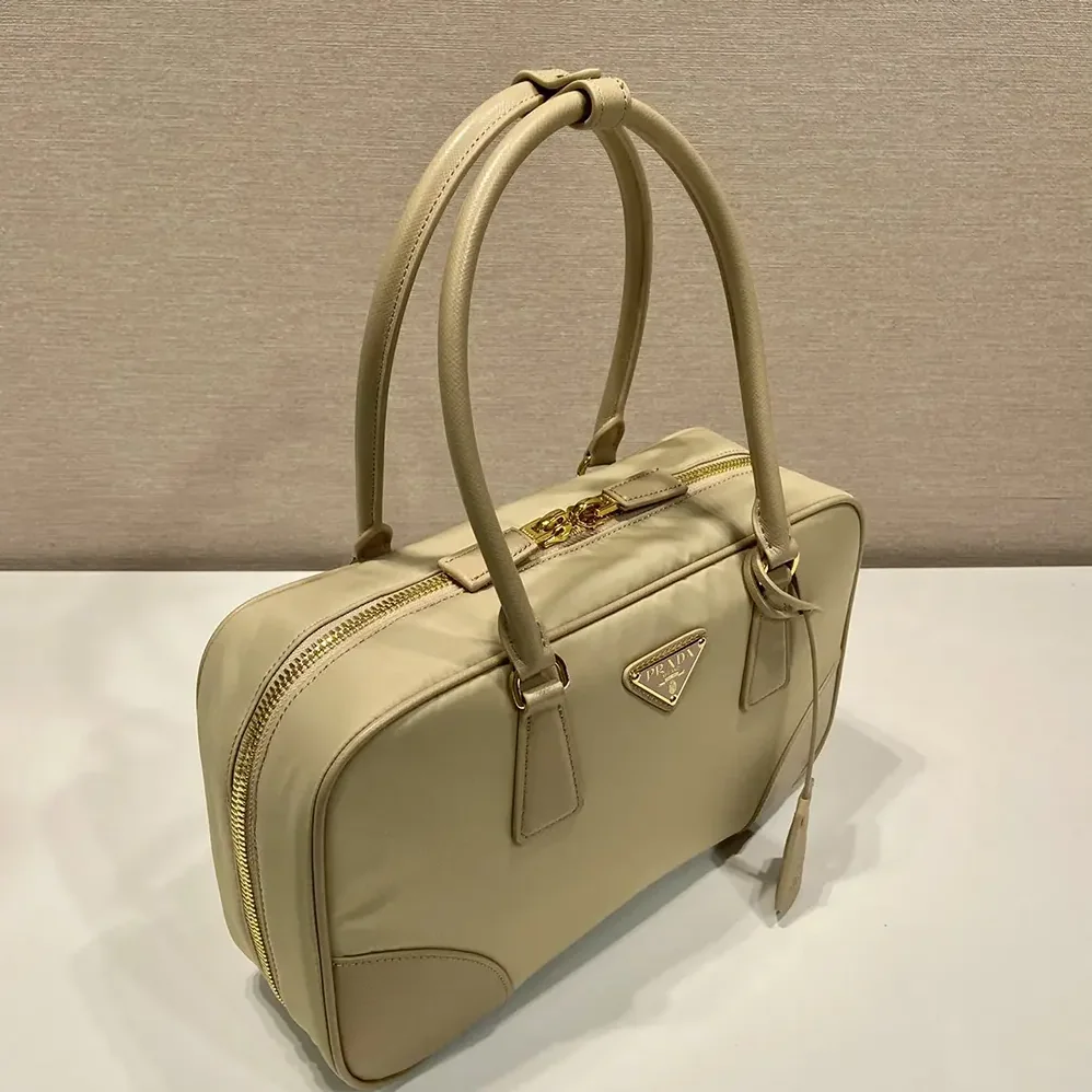 Prada Re-Edition 1978 Medium Re-Nylon and Saffiano Leather Two-handle Bag for Women in Sandy