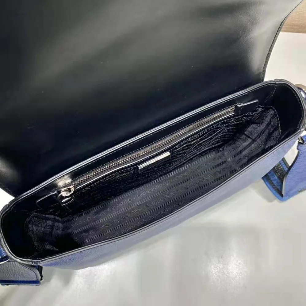 Prada Saffiano Leather Shoulder Bag with Sleek for Men in Navy