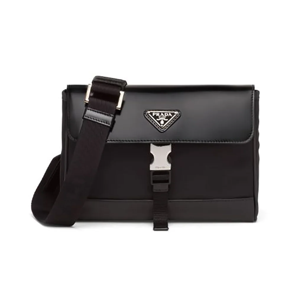 Prada Re-Nylon and Leather Shoulder Bag for Women in Black