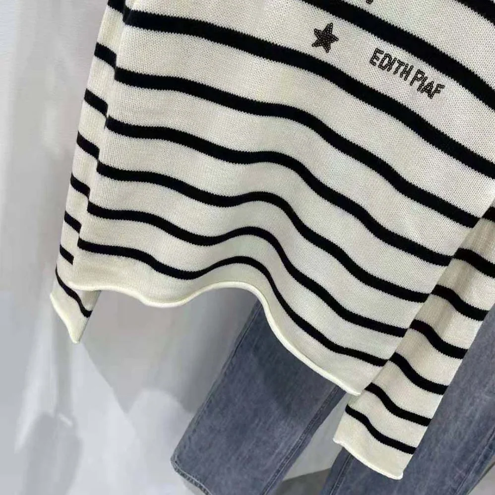 Dior Marinière Non Je Ne Regrette Rien Sweater Ecru and Navy Blue Cashmere Knit for Women
