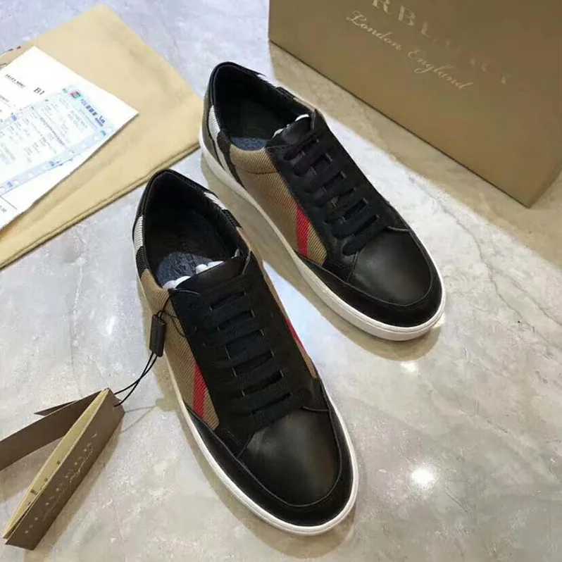 Burberry Shoes Check Detail Leather Sneakers for Unisex in Black Burberry Shoes Check Detail Leather Sneakers for Unisex in Black