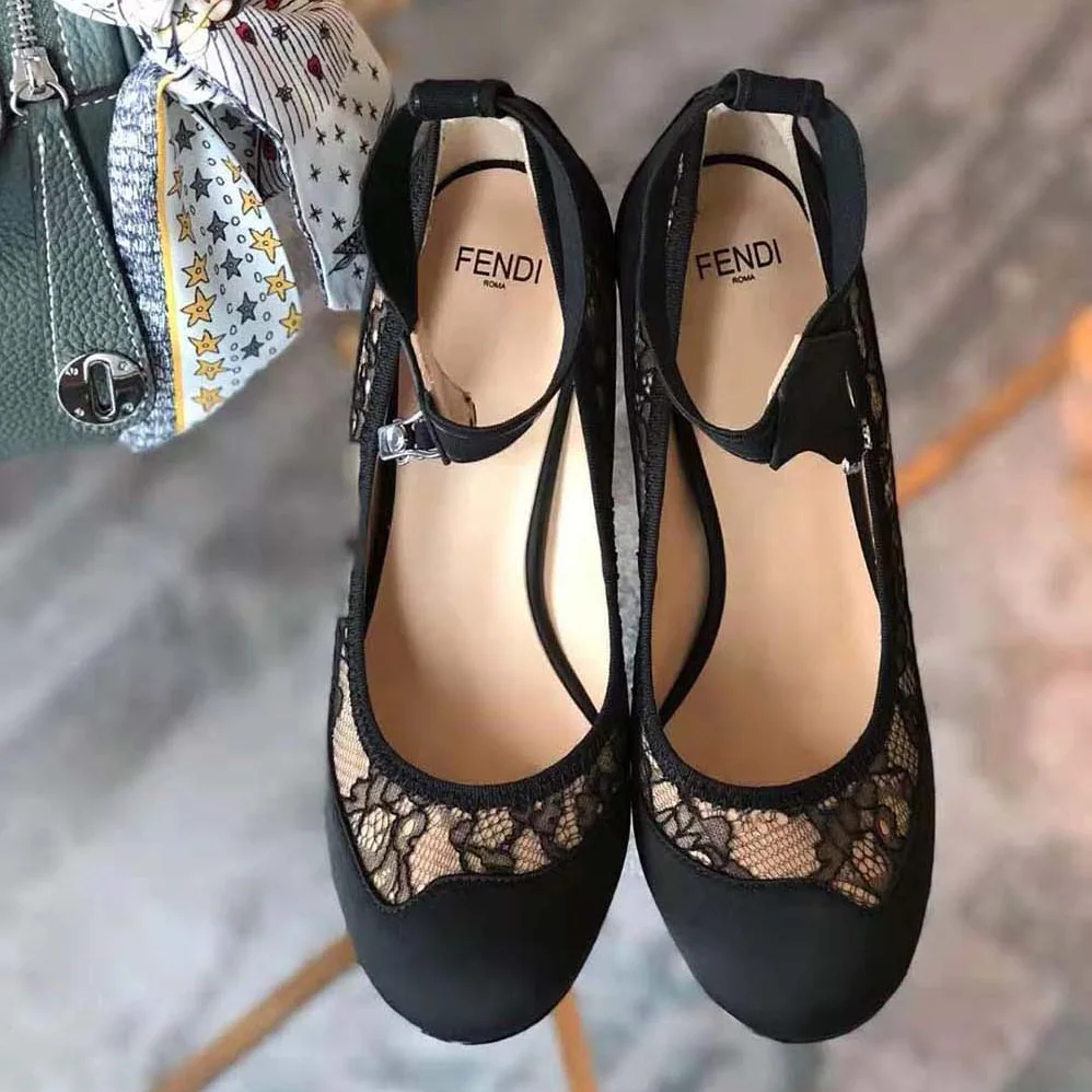 Fendi Black Lace and Satin Pumps in 95 mm Heel for Women