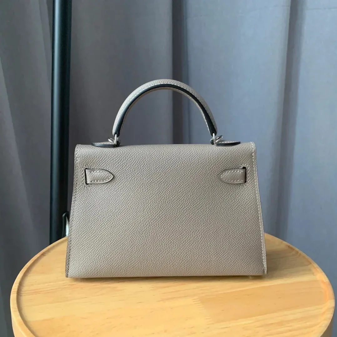 Hermes Kelly Mini Top Handle Bag / Light Grey Epsom Palladium Hardware