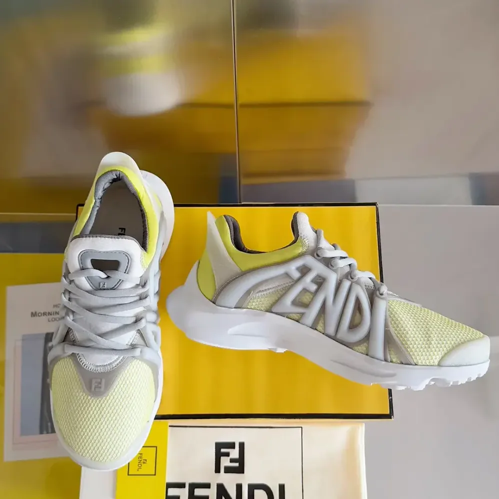 Fendi Tag Sneakers Yellow Technical Mesh Running Sneakers for Men Fendi Tag Sneakers Yellow Technical Mesh Running Sneakers for Men
