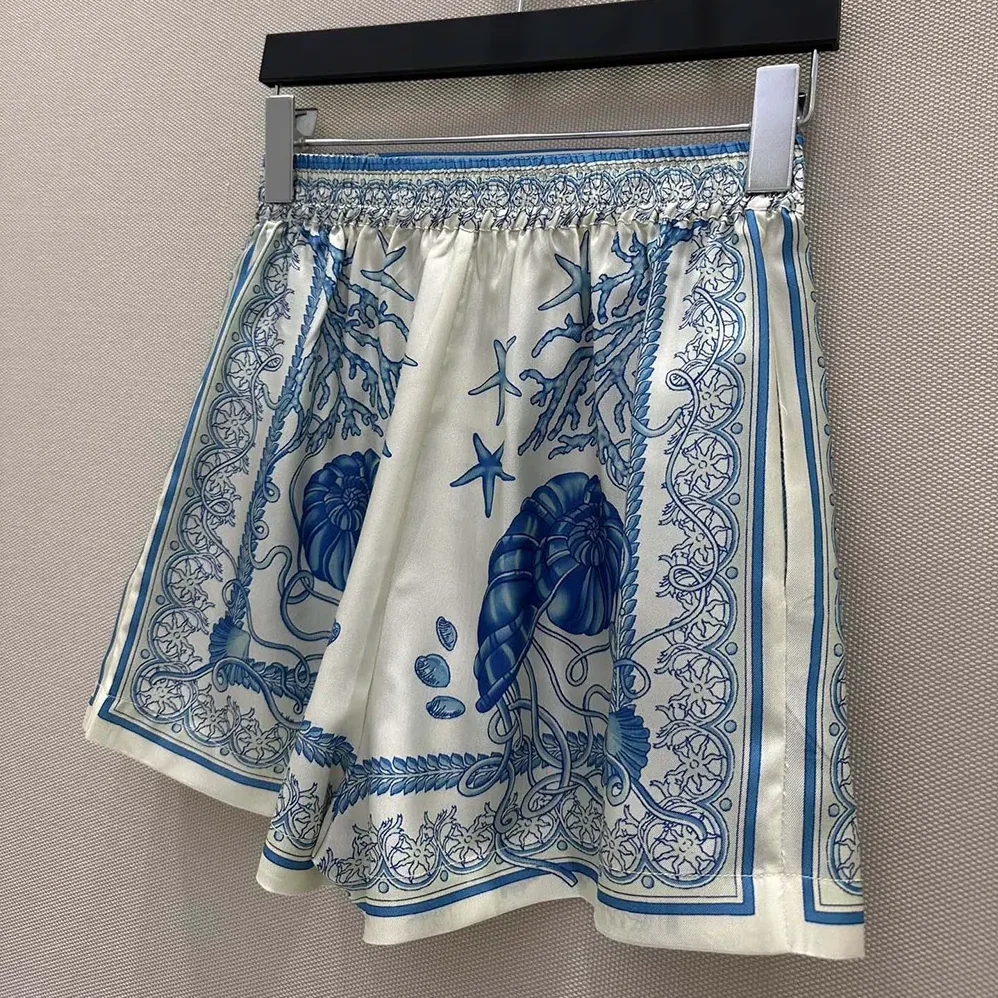 Versace Underwater Barocco Cotton Shorts for Women in Blue Versace Underwater Barocco Cotton Shorts for Women in Blue