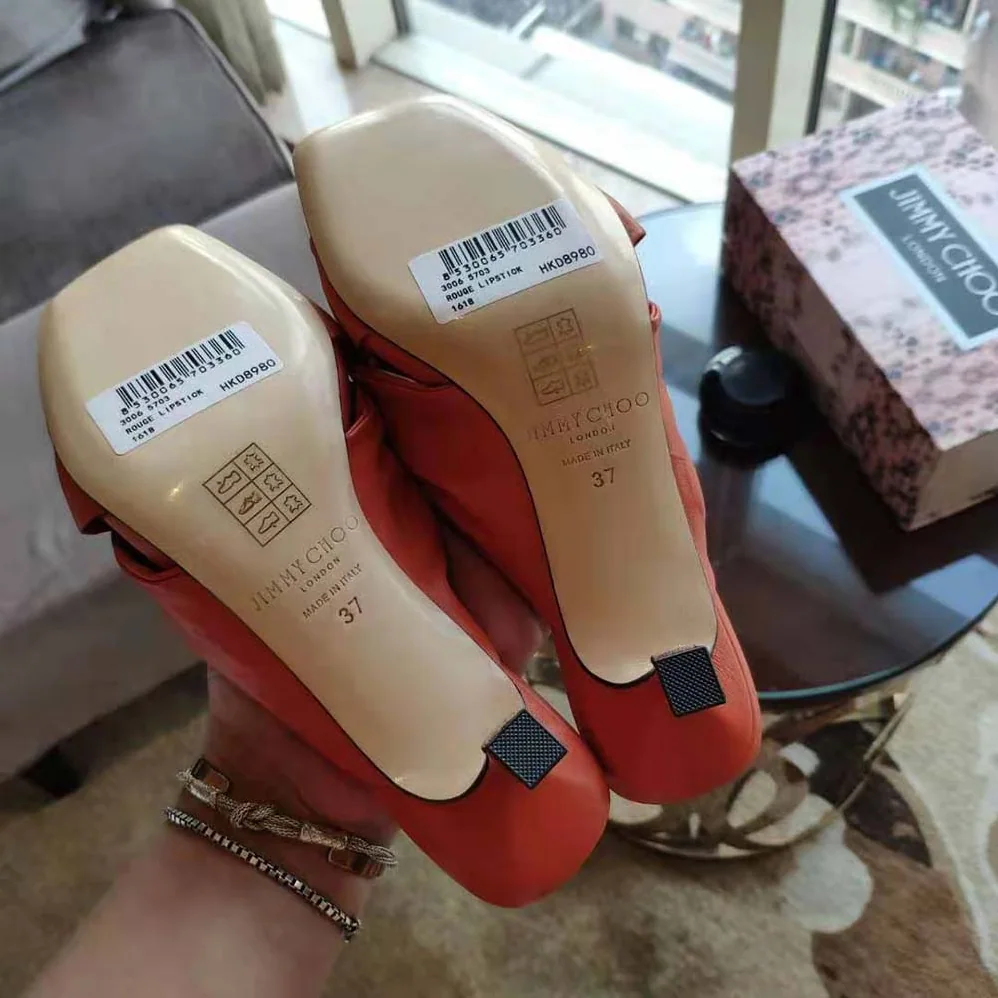 Jimmy Choo Avenue 50 Latte Nappa Leather Mules for Women in Orange Jimmy Choo Avenue 50 Latte Nappa Leather Mules for Women in Orange