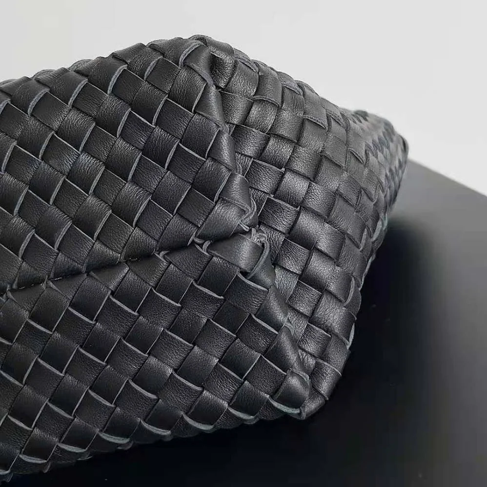 Bottega Veneta Mini Cabat Intreccio Leather Tote Bag with Detachable Strap for Women in Black Bottega Veneta Mini Cabat Intreccio Leather Tote Bag with Detachable Strap for Women in Black