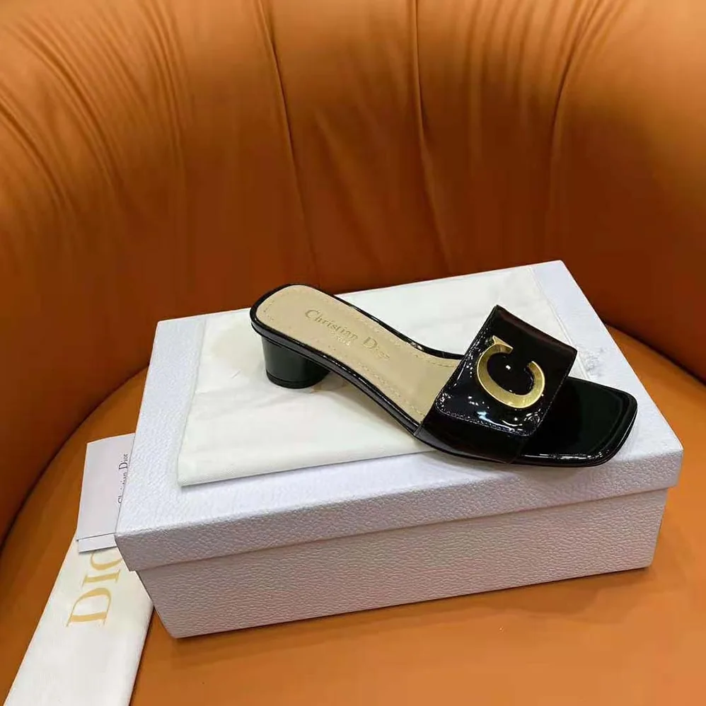 Dior C'est Dior Heeled Slide Black Patent Calfskin for Women Dior C'est Dior Heeled Slide Black Patent Calfskin for Women