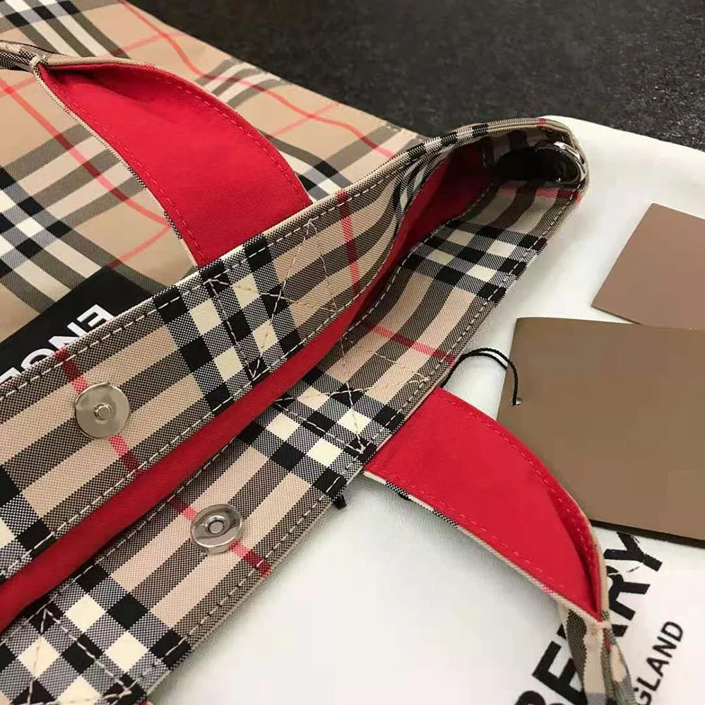 Burberry Logo Applique Vintage Check Cotton Blend Tote for Men