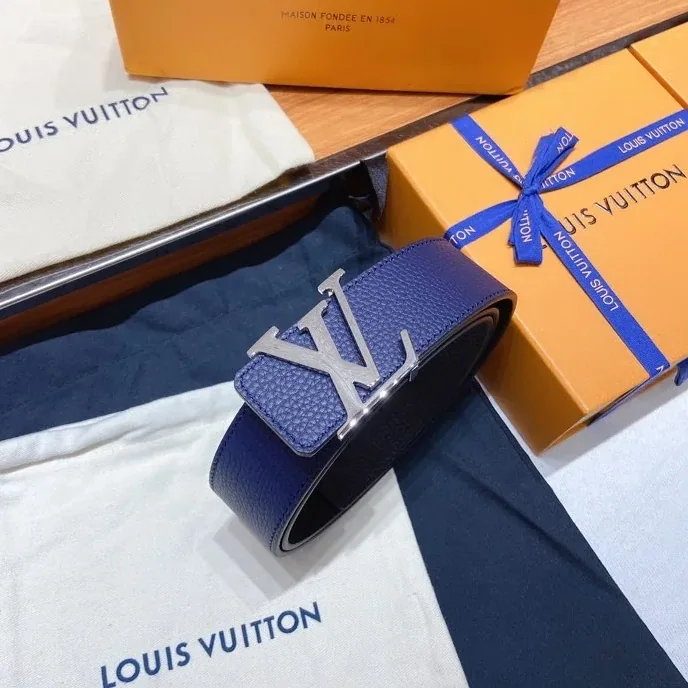 Louis Vuitton Silver Tone Buckle LV Iconic Belt Dark Blue