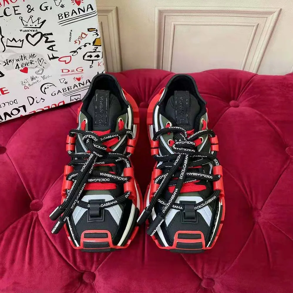 Dolce Gabbana D&G Mixed-Material Space Sneakers for Men in Maroon