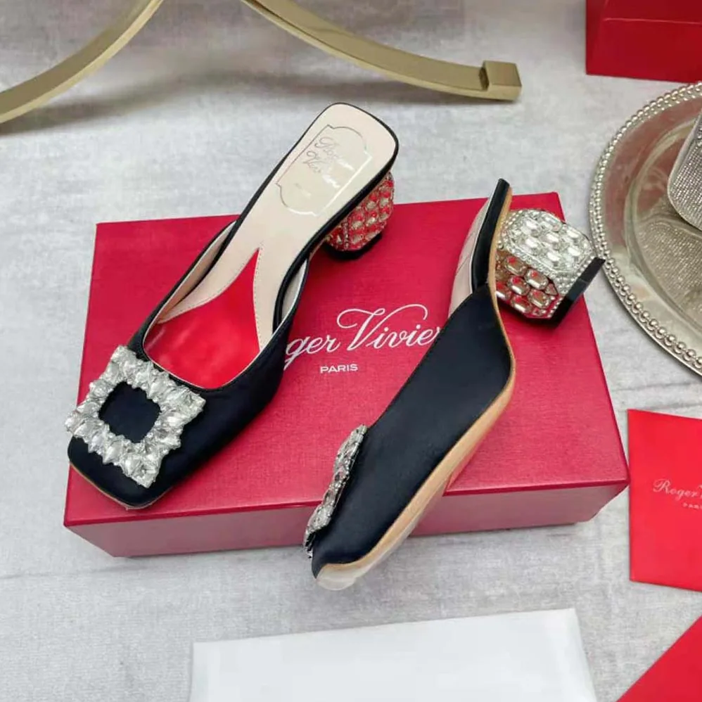 Roger Vivier Mules Rhinestone Buckle in Satin for Women Roger Vivier Mules Rhinestone Buckle in Satin for Women