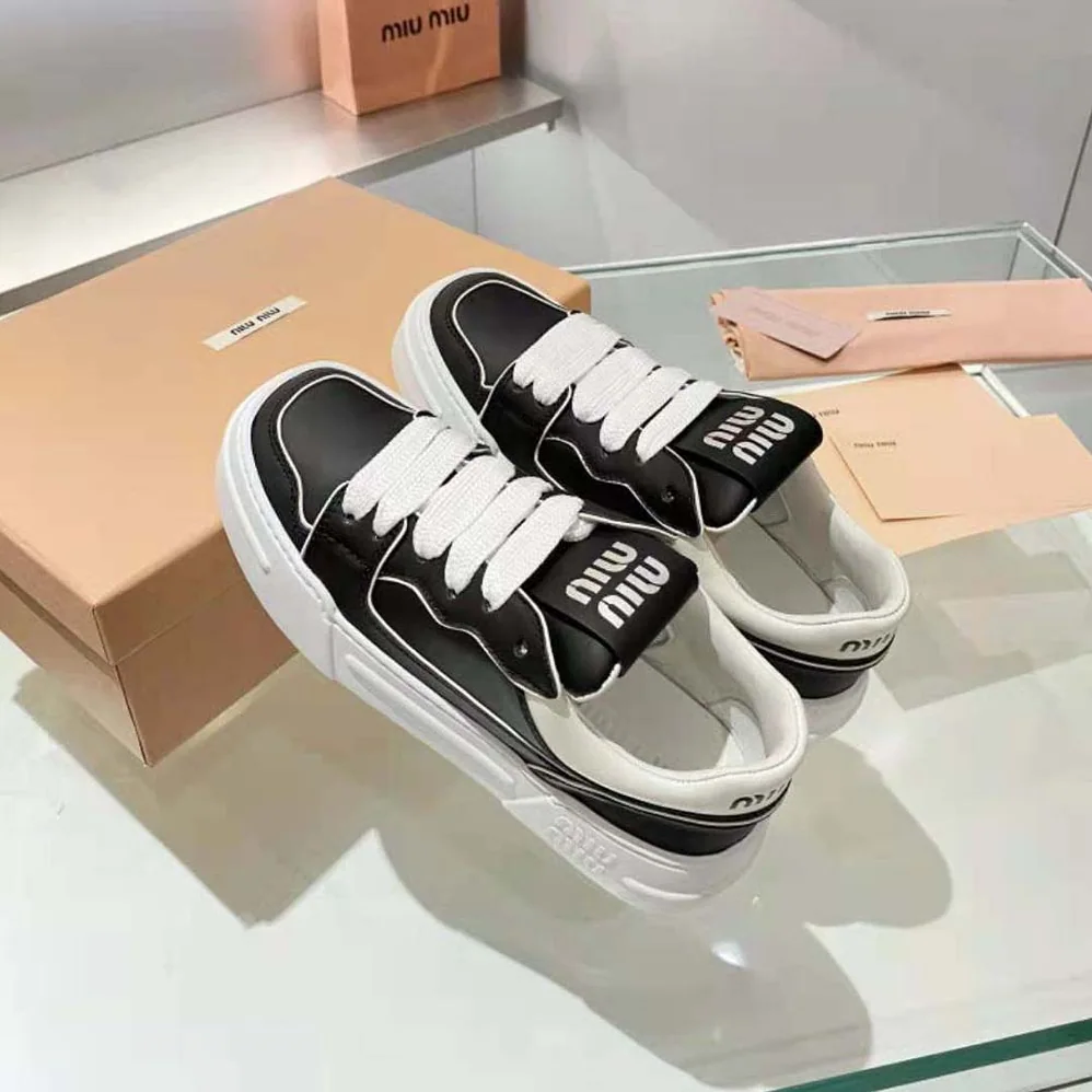 Miu Miu Leather Sneakers for Women in Black