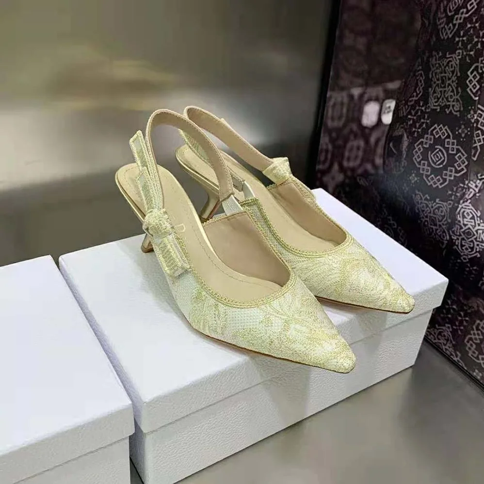 Dior J'Adior Slingback Pump Gold for Women in Tone Cotton Embroidered