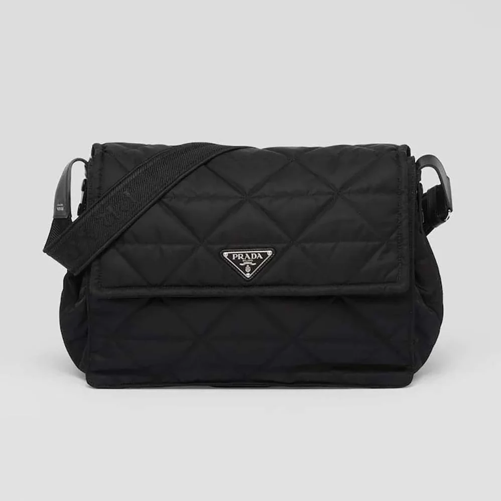 Prada Topstitched Re-Nylon Shoulder Bag for Women in Black Prada Topstitched Re-Nylon Shoulder Bag for Women in Black