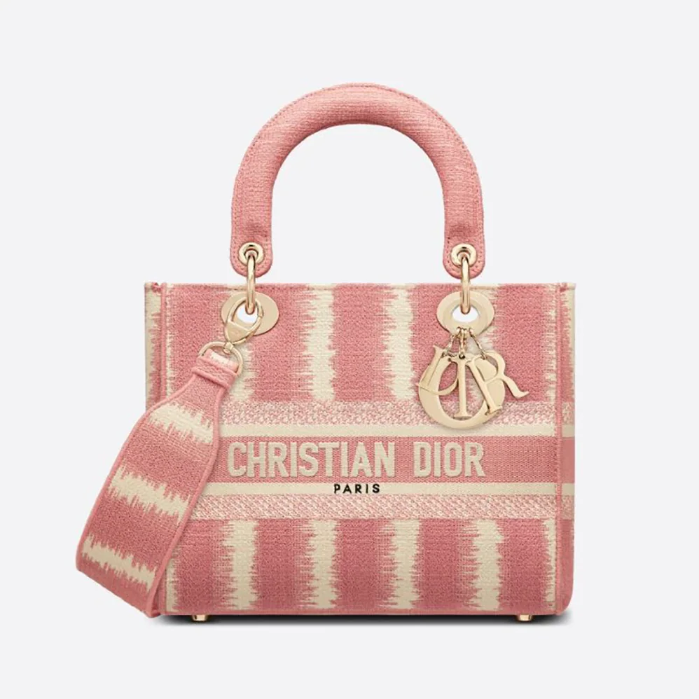 Dior Medium Lady D-lite Bag Pink D for Women in Stripes Embroidery