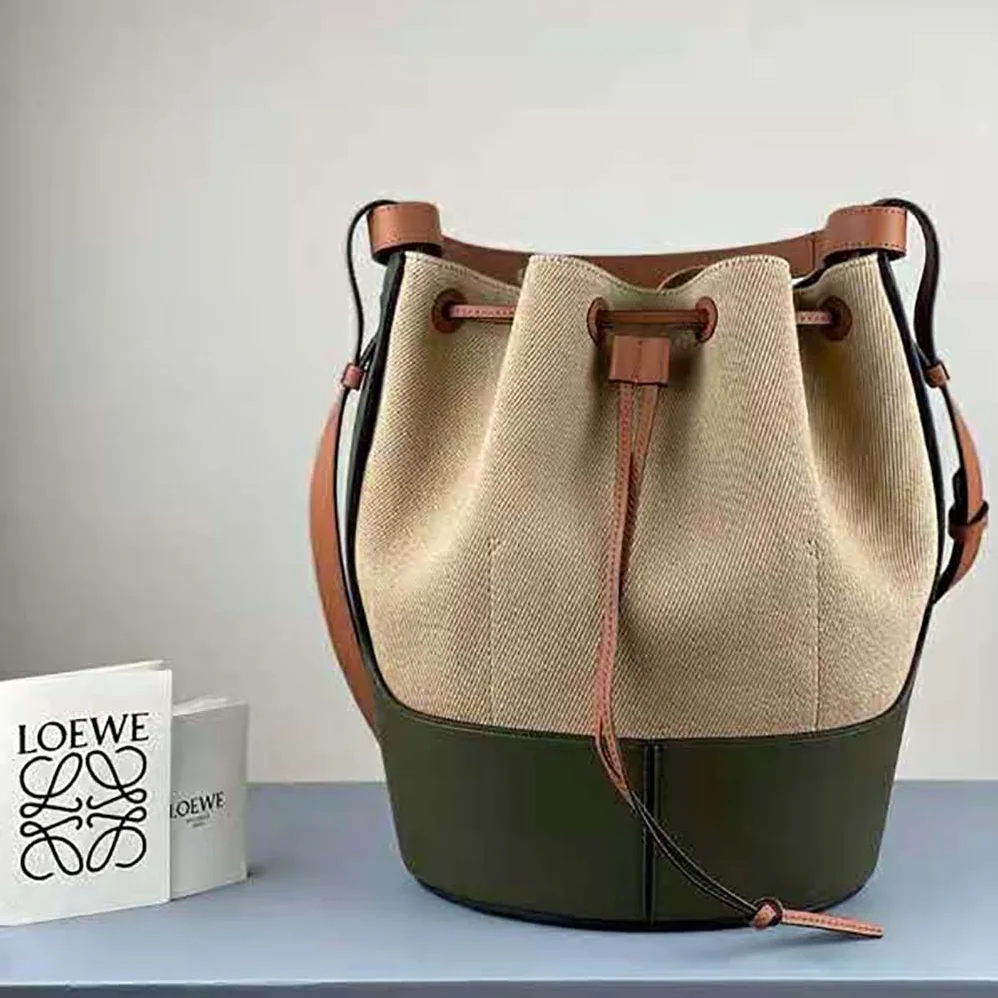 Loewe Balloon Bag in Canvas and Calfskin for Women in Dark Green