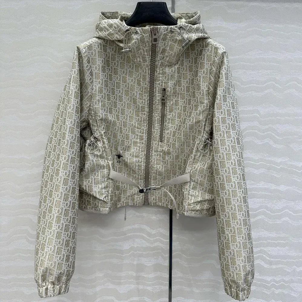 Dior Cropped Hooded Jacket Beige Technical Jacquard Taffeta with Dior Oblique Motif for Men