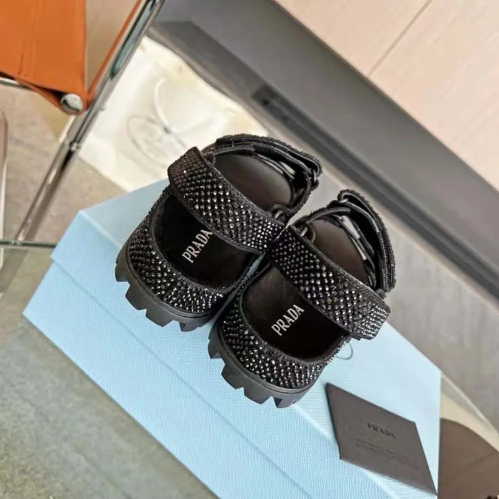 Prada Satin Sandals with Crystals for Women in Black Prada Satin Sandals with Crystals for Women in Black