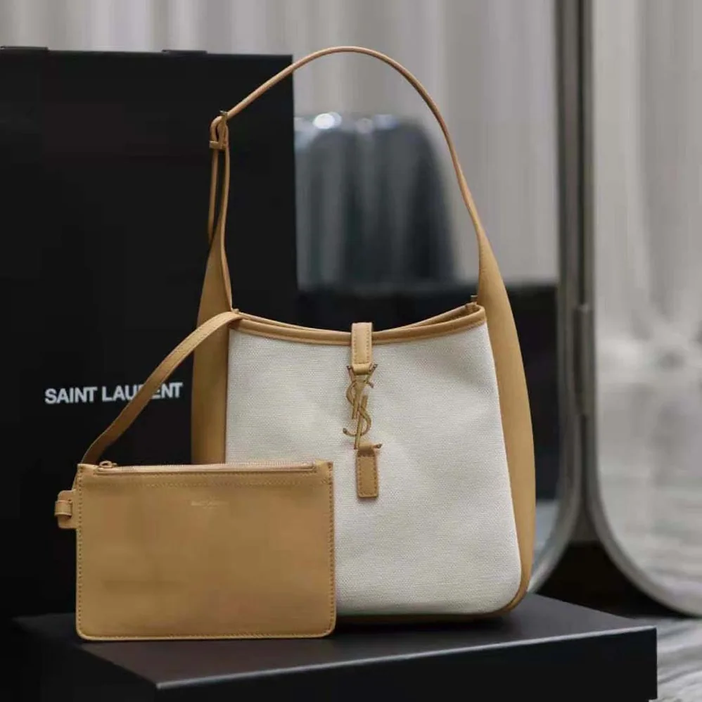 Saint Laurent YSL Small Le 5 à 7 Supple in Canvas and Smooth Leather for Women