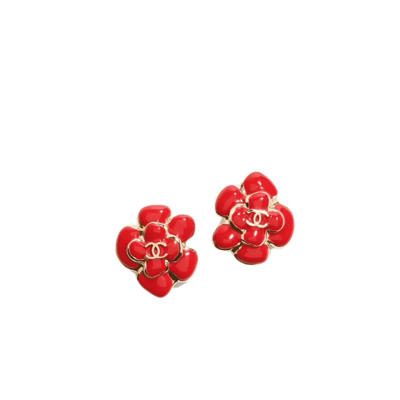 Chanel Stud Earrings Red Gold Hardware