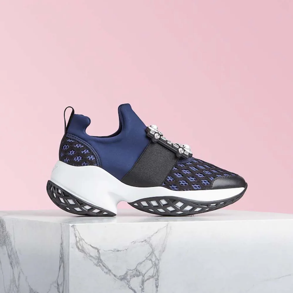 Roger Vivier Viv' Run Strass Buckle Sneakers for Women in Navy Roger Vivier Viv' Run Strass Buckle Sneakers for Women in Navy