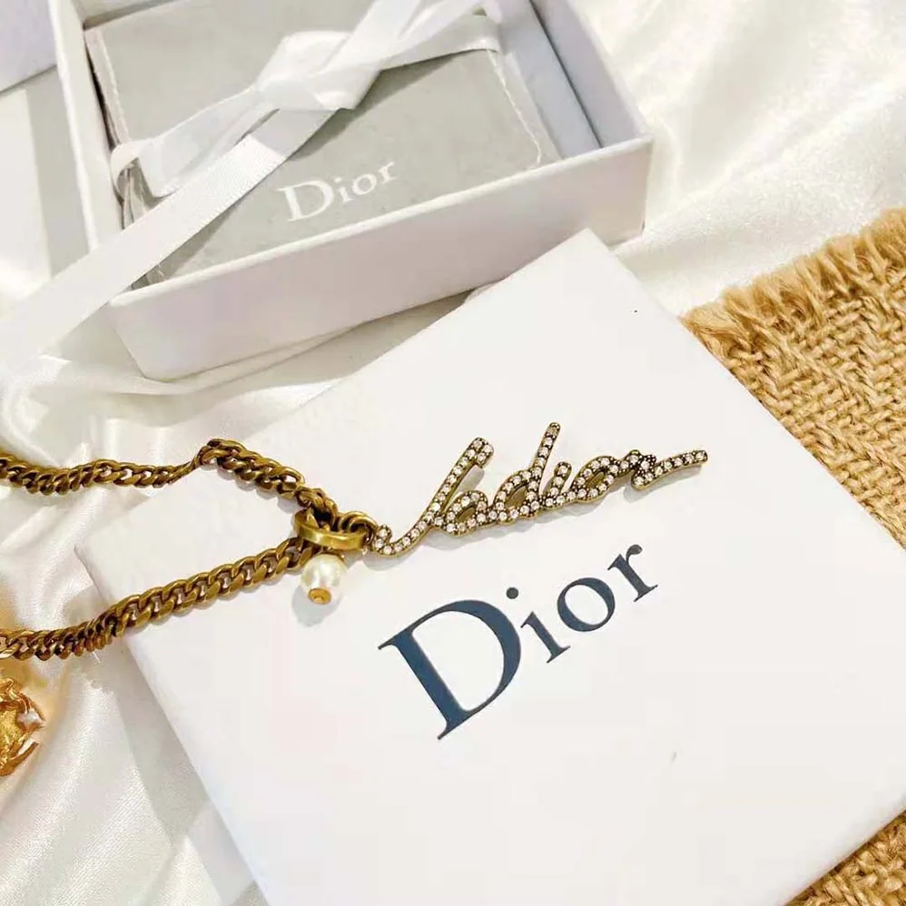 Dior J adior Necklace Antique Gold-Finish Metal and White Resin Pearl for Women