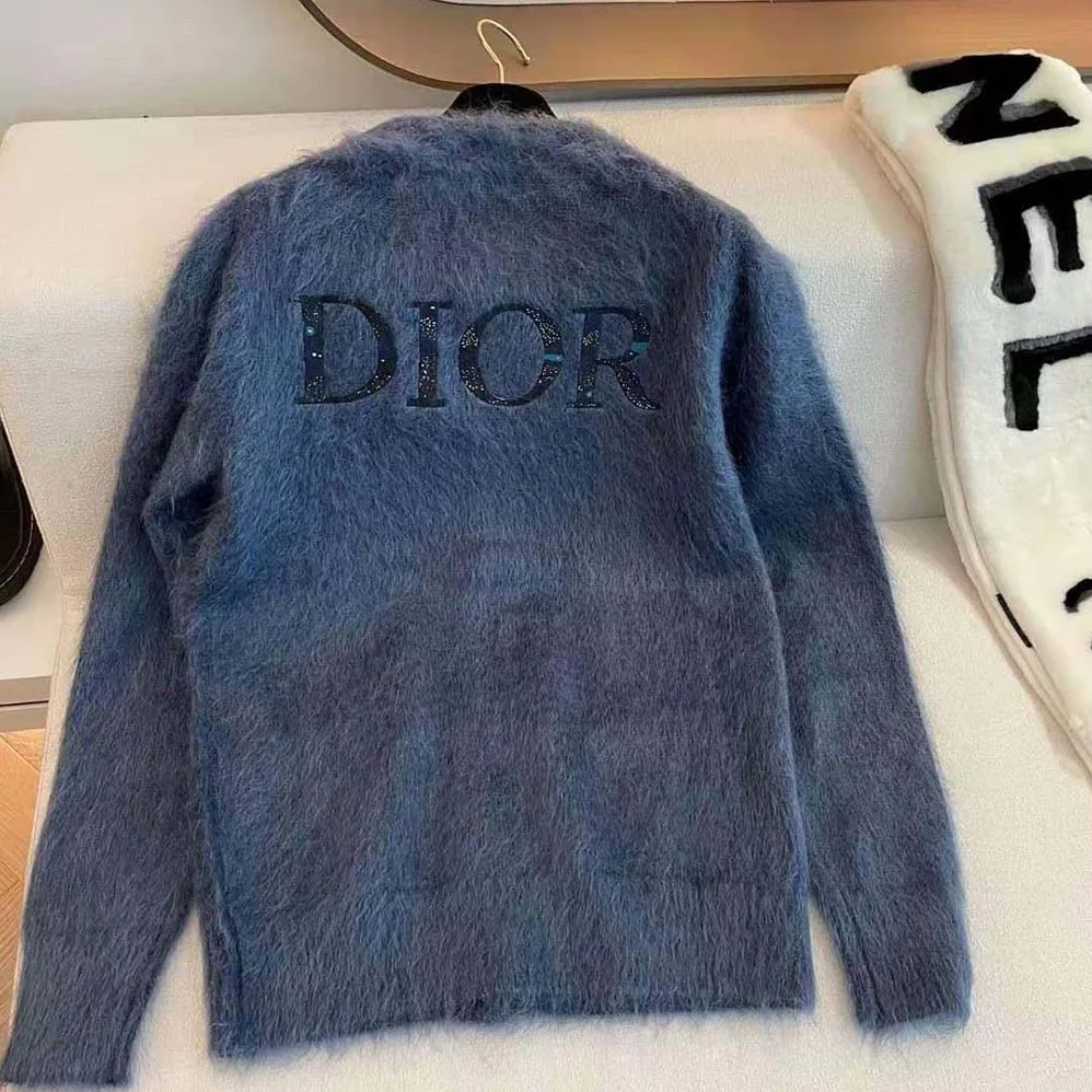 Dior Peter Doig Cardigan Blue Technical Mohair and Wool Brushed Jersey for Men Dior Peter Doig Cardigan Blue Technical Mohair and Wool Brushed Jersey for Men