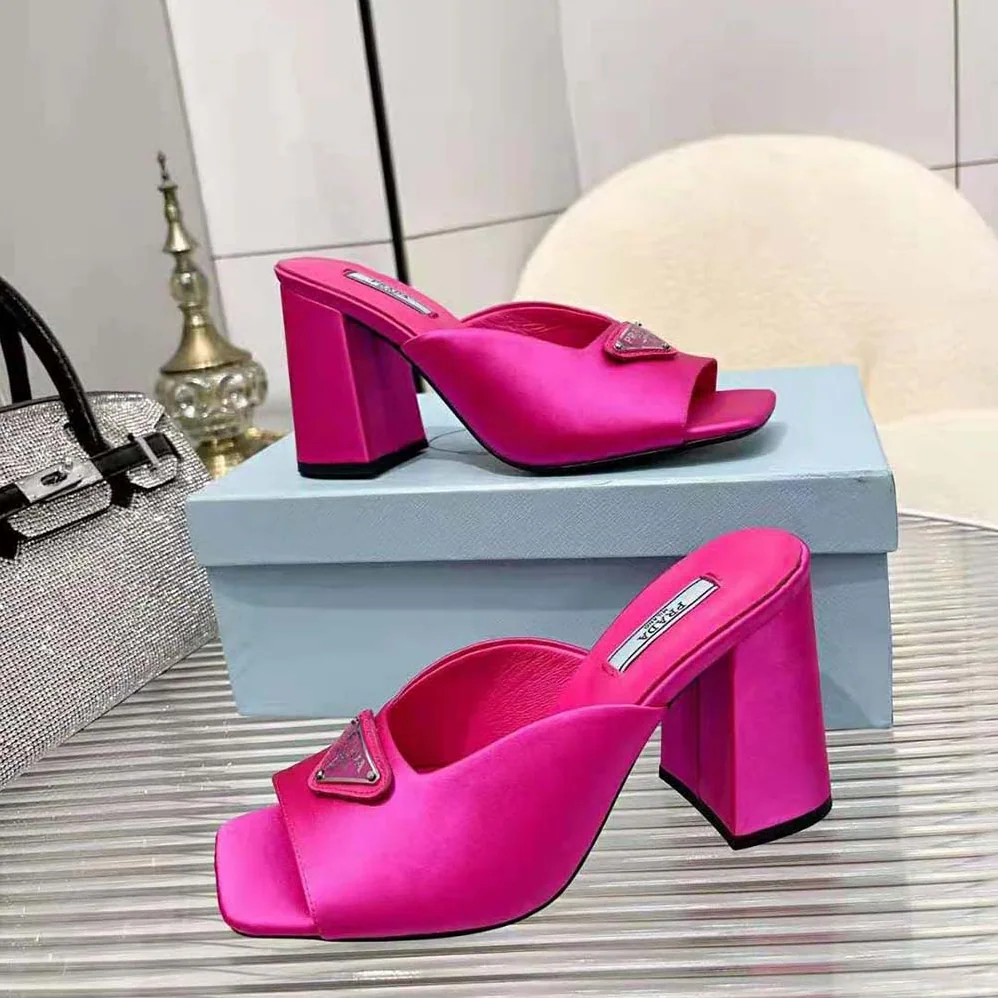 Prada High-Heeled Satin Slides for Women in Rose