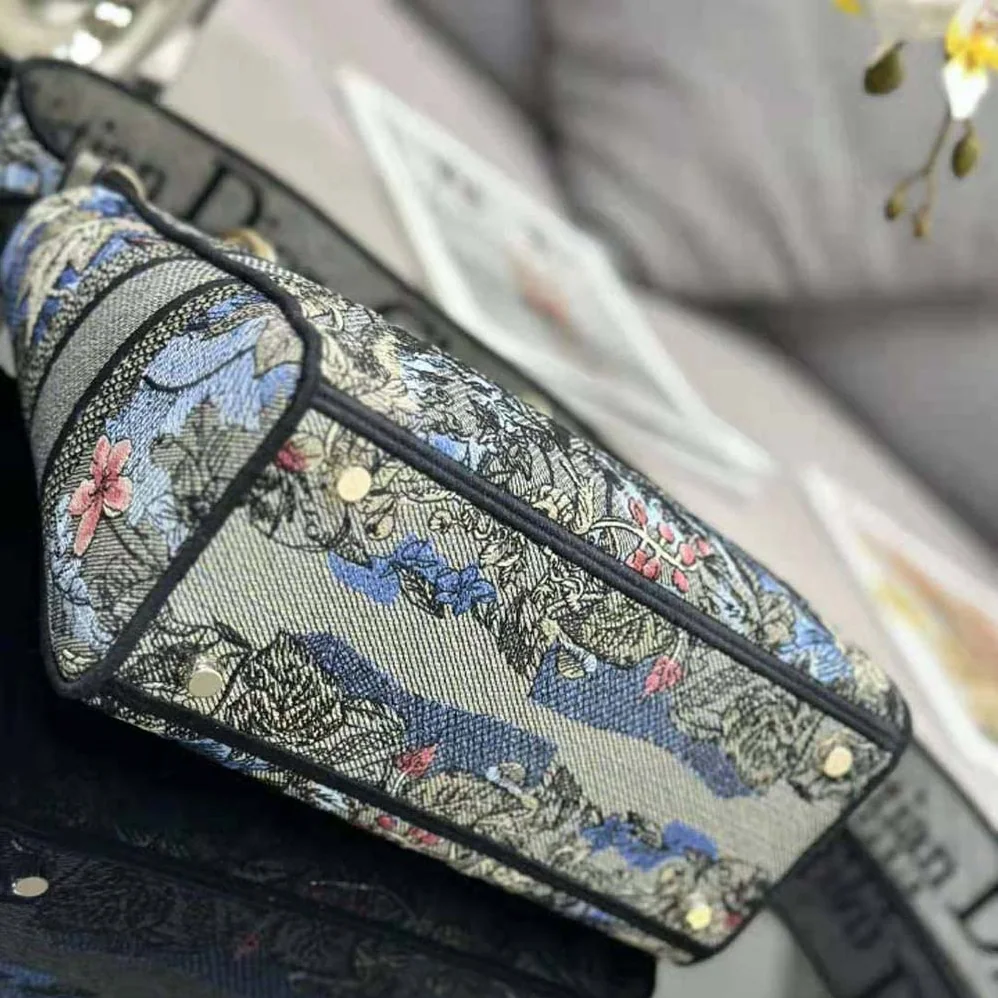 Dior Medium Lady D-lite Bag Denim Multicolor Dior Jardin Magique Embroidery for Women