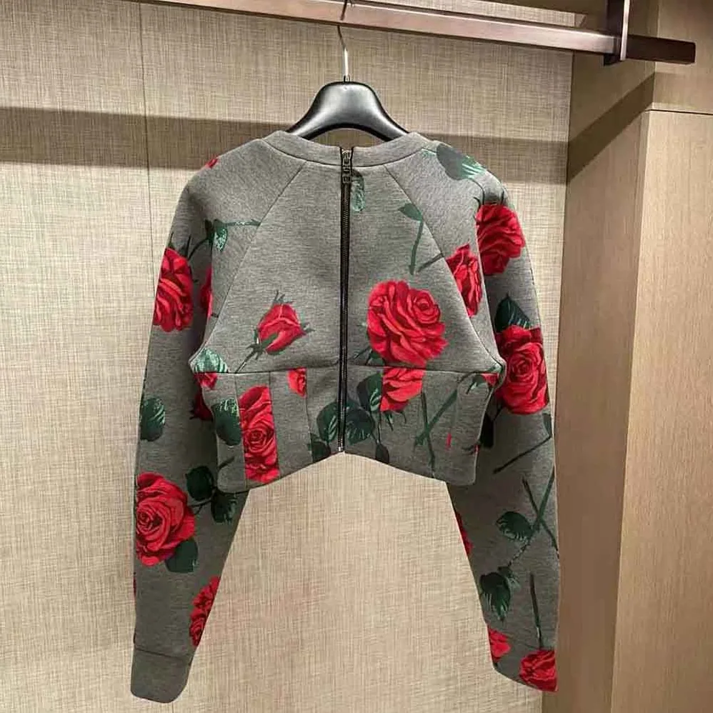 Dolce Gabbana D&G Technical Jersey Sweatshirt with Flocked Rose Print and Bustier Details for Women