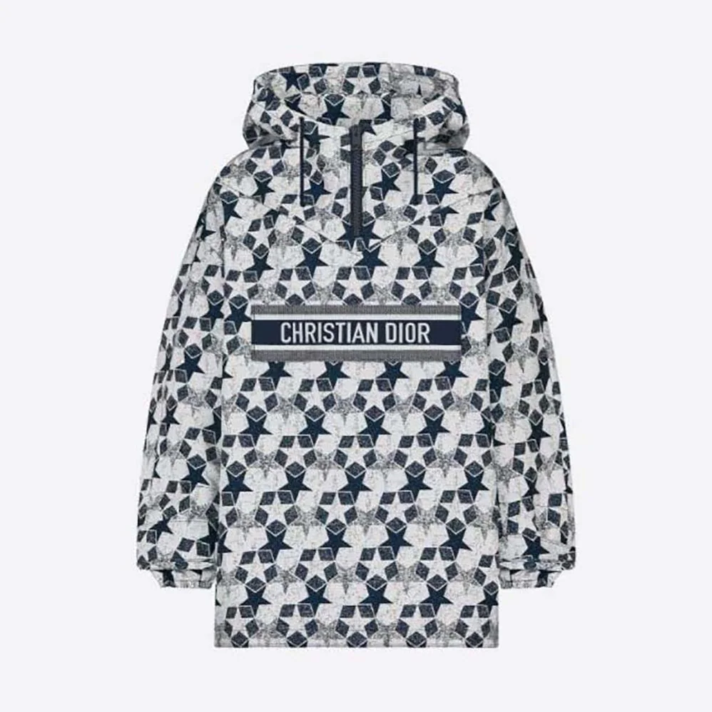 Dior Hooded Anorak Navy Blue Technical Taffeta Jacquard for Women