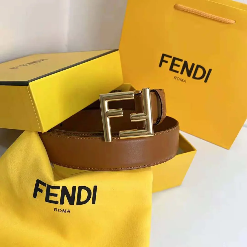 Fendi Belt with Loop and FF Stud Buckle for Women in Brown Fendi Belt with Loop and FF Stud Buckle for Women in Brown