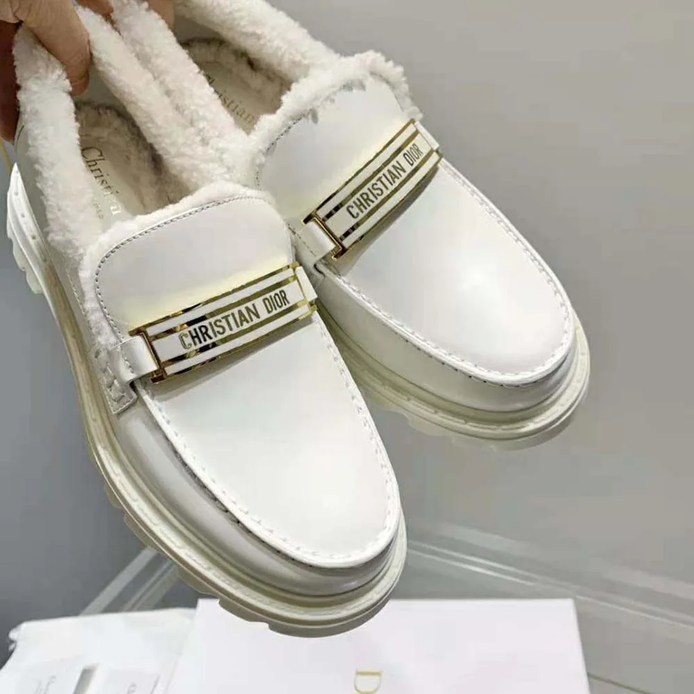 Dior Code Loafer White Brushed Calfskin and Shearling for Women Dior Code Loafer White Brushed Calfskin and Shearling for Women